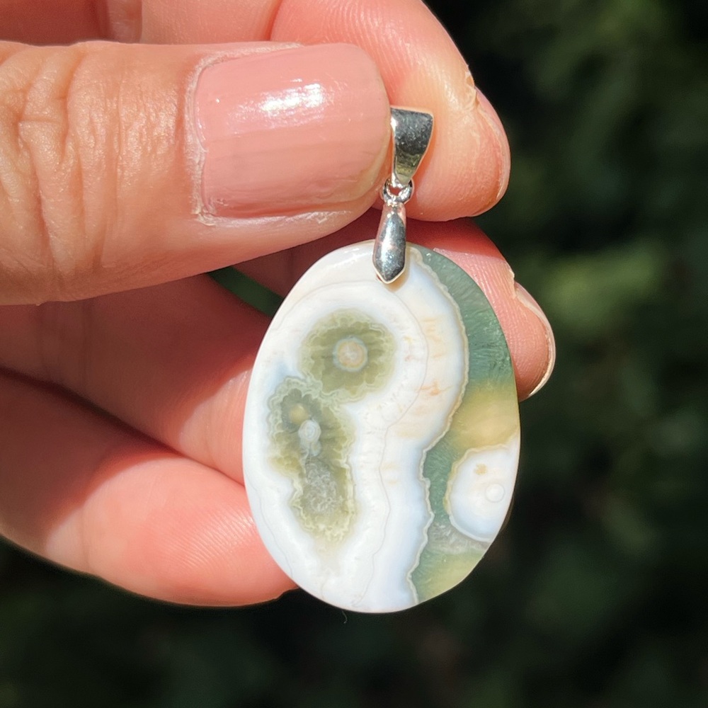 Sterling silver green ocean jasper pendant 1561
